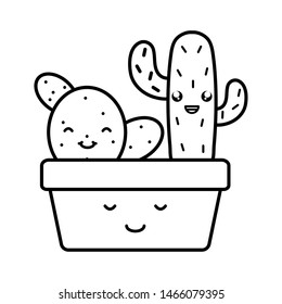 exotic cactus plants in square ceramic pot kawaii characters