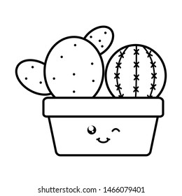 exotic cactus plants in square ceramic pot kawaii characters