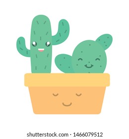 exotic cactus plants in square ceramic pot kawaii characters