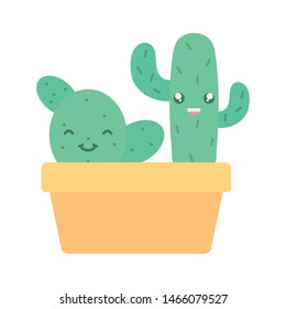 exotic cactus plants in square ceramic pot kawaii characters