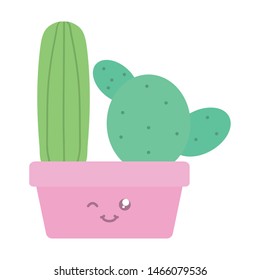 exotic cactus plants in square ceramic pot kawaii characters