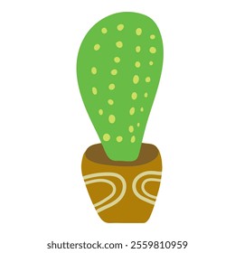 Exotic cactus tropical house plant in home pot in organic flat doodle style isolated element on white background