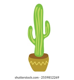 Exotic cactus tropical house plant in home pot in organic flat doodle freehand hand drawn style isolated element on white background