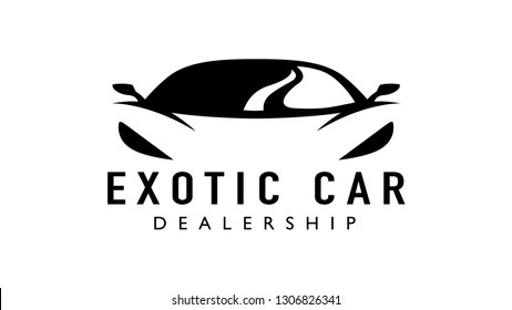 Exotic car dealership supercar logo design with concept sports vehicle icon silhouette on white background. Vector illustration