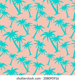 Exotic caribbean seamless pattern with silhouettes tropical coconut palm trees. Summer, beach holidays. Repeating print background texture. Fabric design. Wallpaper - vector 