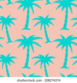 Exotic caribbean seamless pattern with silhouettes tropical coconut palm trees. Summer, beach holidays. Repeating print background texture. Fabric design. Wallpaper - vector 