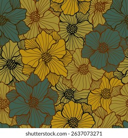 Exotic chrysanthemum blossom endless design. Hand drawn floral ornament. Poppy flower with doodle petals. Bedclothes print. Meadow bloom rustic repeating sample Valentines day vector.