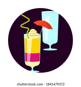 Exotic cocktail Social Media Story highlight icon. Shaped cocktail glass with straw for party decoration. Flat Art Vector illustration