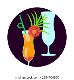 Exotic cocktail Social Media Story highlight icon. Shaped cocktail glass with straw for party decoration. Flat Art Vector illustration