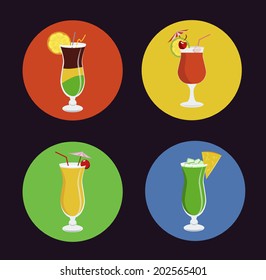 Exotic cocktails icon set