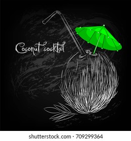 Exotic coconut cocktail on the chalkboard
