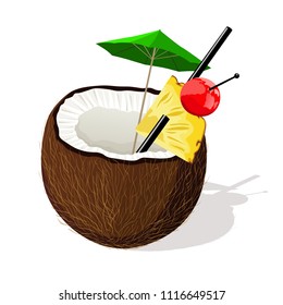 Exotic coconut  cocktail. Vector illustration