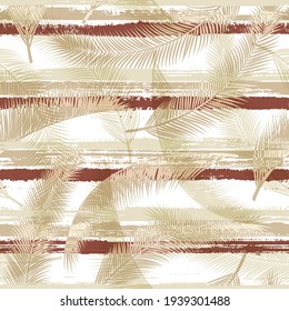 Exotic coconut palm leaves tree branches overlapping stripes vector seamless pattern. Caribbean forest foliage summer fashion print. Floral tropical leaves seamless design.