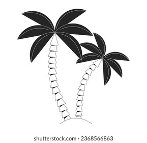 Exotic coconut trees flat monochrome isolated vector object. Decorative palm tree. Editable black and white line art drawing. Simple outline spot illustration for web graphic design