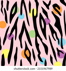 Exotic colorful abstract zebra or tiger design hand drawn. fashion pattern, paper, fabric, t-shirt or dress. For wallpaper, decorative funny cute pattern.
