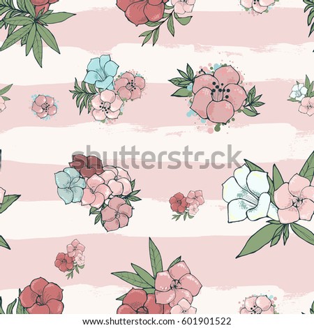 Exotic colorful flowers set
