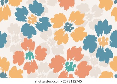 Exotic colorful hand-drawn flowers, seamless patterns with floral for fabric, textiles, clothing, wrapping paper, covers, banners, home decor, and abstract backgrounds, vector illustrations.