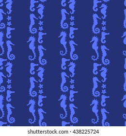 Exotic colorful seamless pattern with seahorses and starfishes