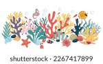Exotic coral reef seamless cover banner underwater nature life concept. Vector flat graphic design element concept