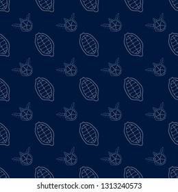 exotic Cupuacu, cupuassu, cupuazu or copoasu, cacao fruit seamless pattern
