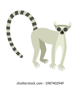 Exotic cute lemur. Animals of Madagascar and Africa. Vector childrens illustration in flat style