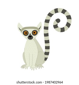 Exotic cute lemur. Animals of Madagascar and Africa. Vector childrens illustration in flat style