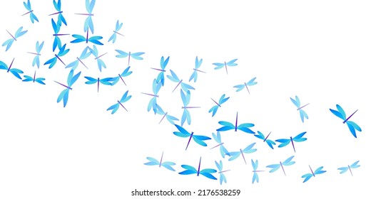 Exotic cyan blue dragonfly cartoon vector wallpaper. Summer colorful insects. Decorative dragonfly cartoon kids background. Sensitive wings damselflies graphic design. Fragile creatures