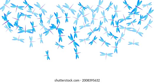 Exótica ilustración vectorial plana de libélula azul cian. Verano y hermosas damas. Papel de pared de bebé plano de la libélula salvaje. Las alas tender los insectos patten. Seres naturales