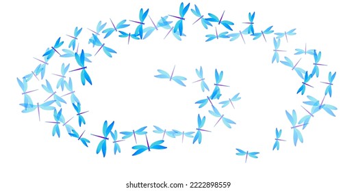 Exotic cyan blue dragonfly flat vector illustration. Spring beautiful damselflies. Wild dragonfly flat dreamy background. Sensitive wings insects patten. Nature creatures