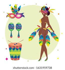 Exotic Dancer Woman With Icons Traditional Brazil Vector Illustration Design