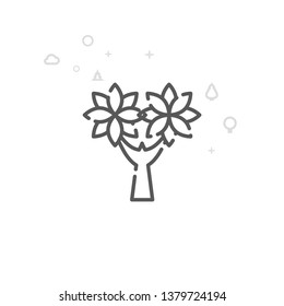 Exotic Deciduous Tree Vector Line Icon. Wild Tree Symbol, Pictogram, Sign. Light Abstract Geometric Background. Editable Stroke. Adjust Line Weight. Design with Pixel Perfection.