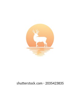 exotic deer with sunset logo design vector