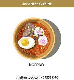 Exotic delicious Ramen dish with egg from Japanese cuisine