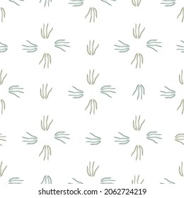 Exotic doodle grasss seamless pattern isolated on white background. Nature botanical wallpaper. Design for fabric, textile print, wrapping, cover. Simple vector illustration.