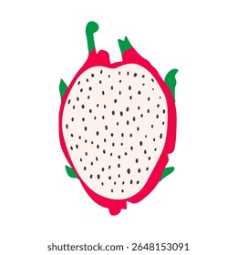 Exotic dragon fruit slice in flat style. Modern minimalist illustration with pitaya. Vector clipart 