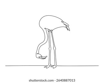 Exotic famingo bird single outline illustration. Continuous line art drawing of flamingo bird for summer concept.