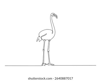 Exotic famingo bird single outline illustration. Continuous line art drawing of flamingo bird for summer concept.
