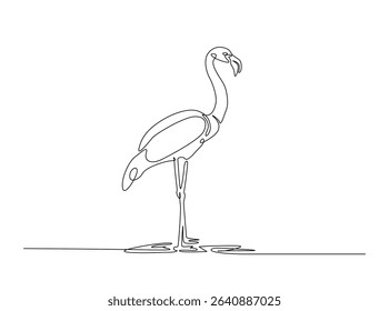 Exotic famingo bird single outline illustration. Continuous line art drawing of flamingo bird for summer concept.