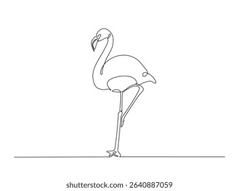 Exotic famingo bird single outline illustration. Continuous line art drawing of flamingo bird for summer concept.