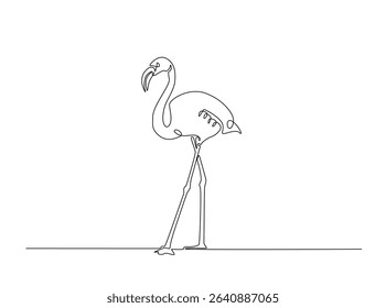 Exotic famingo bird single outline illustration. Continuous line art drawing of flamingo bird for summer concept.
