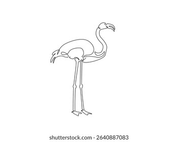 Exotic famingo bird single outline illustration. Continuous line art drawing of flamingo bird for summer concept.