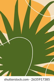 Exotic fan leaf, tropical palm branch, nature card. Big large jungle foliage, botanical poster design. Fresh greenery, green plant leaves in modern eco style. Floral flat vector illustration