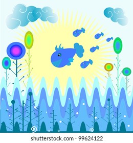 Exotic fantasy fish world background