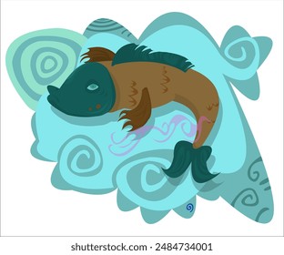 An exotic fantasy sea fish; vintage romantic underwater background. This cartoon illustration can be used as a logotype for zoo shops, travel groups, swimming clubs, fishing stores. Vector, isolated.