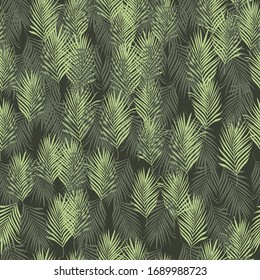 Exotic fern leaves seamless pattern on black background. Tropical palm leaf pattern, vector botanical wallpaper. For book covers, design, graphic art, wrapping paper, fabric, textile print