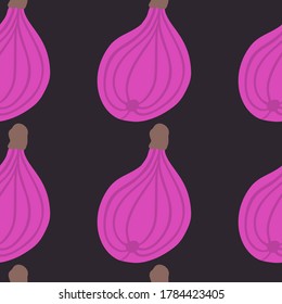 Exotic Fig fruit pattern. Vector seamless background made in funny doodle style. Clipart food elements. Hand painted elements.