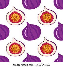 Vector vegetal exótico de fruta vegetal patrón sin costuras. Sabrosos antecedentes de frutas de verano. Sabor de higos. Papel tapiz de caricatura de comida de estilo plano colorido. Comida ecológica. Frutas dulces vegetarianas