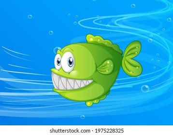 Exotic fish cartoon character in the underwater scene illustration