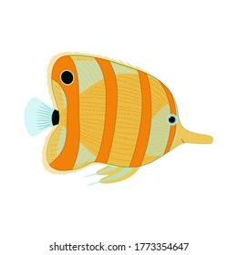 Exotic fish cartoon illustration, isolated on white background. Vector hand drawn picture of a tropical fish in flat style.