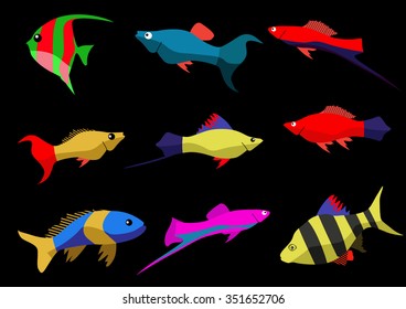 Exotic Fish icons set vector